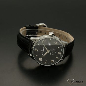 Zegarek męski Delbana Retro 41601.622.6.034. Zegarek męski o klasycznym wyglądzie o bardzo czytelnym cyferblacie w kolorze czarnym. Tarcza zegarka w czarnym kolorze z czytelnymi srebrnymi cyframi arabskimi (4).jpg