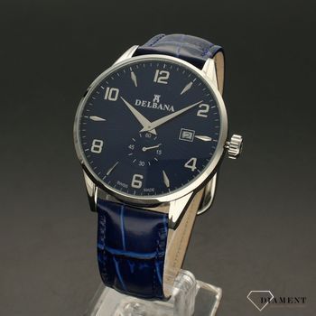 Zegarek męski Delbana Retro 41601.622.6.044. Zegarek męski o klasycznym wyglądzie o bardzo czytelnym, ciemnym cyferblacie w kolorze niebieskim. Tarcza zegarka w niebieskim kolorze ze srebrnymi cyframi  (1).jpg