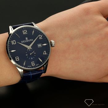 Zegarek męski Delbana Retro 41601.622.6.044. Zegarek męski o klasycznym wyglądzie o bardzo czytelnym, ciemnym cyferblacie w kolorze niebieskim. Tarcza zegarka w niebieskim kolorze ze srebrnymi cyframi  (4).jpg