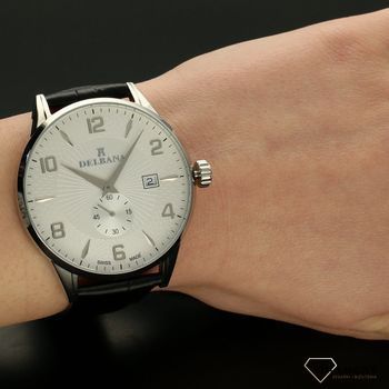 Zegarek męski Delbana Retro 41601.622.6.064. Zegarek męski o klasycznym wyglądzie o bardzo czytelnym, jasnym cyferblacie w kolorze srebrnym. Tarcza zegarka w srebrnym kolorze z czytelnymi srebrnym (1).jpg