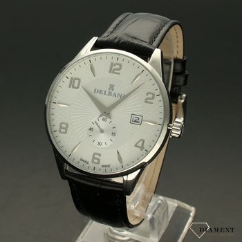 Zegarek męski Delbana Retro 41601.622.6.064. Zegarek męski o klasycznym wyglądzie o bardzo czytelnym, jasnym cyferblacie w kolorze srebrnym. Tarcza zegarka w srebrnym kolorze z czytelnymi srebrnym (3).jpg