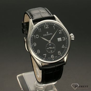 Zegarek męski Delbana Fiorentino 41601.682.6.032. Zegarek męski o klasycznym wyglądzie o bardzo czytelnym, ciemnym cyferblacie. Tarcza zegarka w czarnym kolorze ze srebrnymi cyframi arabskimi chronione (2).jpg