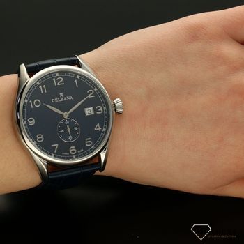 Zegarek męski Delbana Fiorentino 41601.682.6.042. Zegarek męski o klasycznym wyglądzie o bardzo czytelnym, ciemnym cyferblacie. Tarcza zegarka w niebieskim kolorze ze srebrnymi cyframi arabskimi  (1).jpg