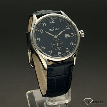 Zegarek męski Delbana Fiorentino 41601.682.6.042. Zegarek męski o klasycznym wyglądzie o bardzo czytelnym, ciemnym cyferblacie. Tarcza zegarka w niebieskim kolorze ze srebrnymi cyframi arabskimi  (2).jpg