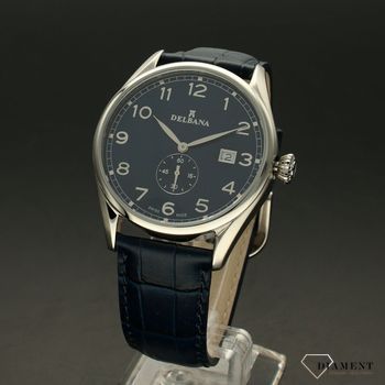 Zegarek męski Delbana Fiorentino 41601.682.6.042. Zegarek męski o klasycznym wyglądzie o bardzo czytelnym, ciemnym cyferblacie. Tarcza zegarka w niebieskim kolorze ze srebrnymi cyframi arabskimi  (3).jpg