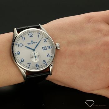 Zegarek męski Delbana Fiorentino 41601.682.6.062. Zegarek męski o klasycznym wyglądzie o bardzo czytelnym cyferblacie. Tarcza zegarka w srebrnym kolorze z niebieskimi cyframi arabskimi chronione przez szkło szafirowe (1).jpg