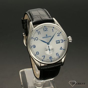 Zegarek męski Delbana Fiorentino 41601.682.6.062. Zegarek męski o klasycznym wyglądzie o bardzo czytelnym cyferblacie. Tarcza zegarka w srebrnym kolorze z niebieskimi cyframi arabskimi chronione przez szkło szafirowe (2).jpg