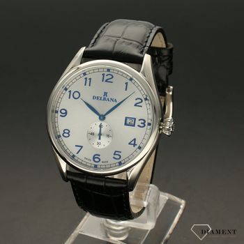 Zegarek męski Delbana Fiorentino 41601.682.6.062. Zegarek męski o klasycznym wyglądzie o bardzo czytelnym cyferblacie. Tarcza zegarka w srebrnym kolorze z niebieskimi cyframi arabskimi chronione przez szkło szafirowe (3).jpg