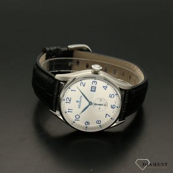 Zegarek męski Delbana Fiorentino 41601.682.6.062. Zegarek męski o klasycznym wyglądzie o bardzo czytelnym cyferblacie. Tarcza zegarka w srebrnym kolorze z niebieskimi cyframi arabskimi chronione przez szkło szafirowe (4).jpg