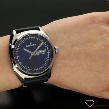 Zegarek męski DELBANA Locarno 41601.714.6.042. Zegarek męski kwarcowy w klasycznej formie. Zegarek posiada stalową kopertę w kolorze srebrnym z granatowym paskiem o gładkiej fakturze.  (3).jpg