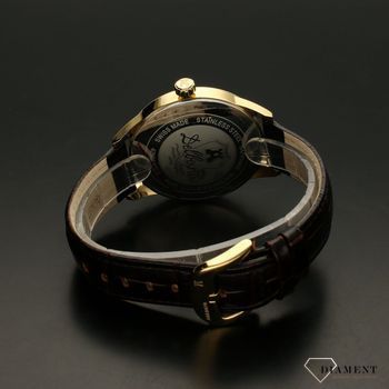 Zegarek męski Delbana Retro 42601.622.6.024. Zegarek męski o klasycznym wyglądzie z bardzo czytelnym, jasnym cyferblacie w kolorze złotym. Tarcza zegarka w złotym odcieniu ze złotymi cyframi arabskimi (5).jpg