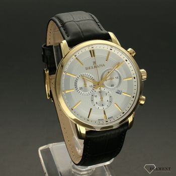 Zegarek męski Delbana 42601.666.6.061 Ascot. Elegancki zegarek męski na delikatnym i wytrzymałym skórzanym pasku w kolorze czarnym. Stalowa koperta w kolorze złotym (2).jpg