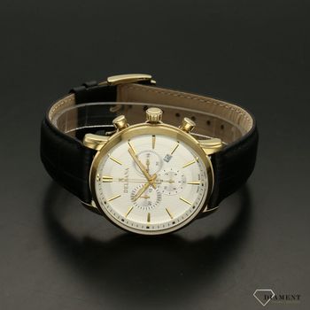 Zegarek męski Delbana 42601.666.6.061 Ascot. Elegancki zegarek męski na delikatnym i wytrzymałym skórzanym pasku w kolorze czarnym. Stalowa koperta w kolorze złotym (4).jpg