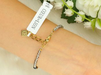 Bransoletka damska Coeur De Lion 434730-1112 Smoky Glow złota z tygrysim okiem, kwarcem, agatem i kryształami Swarovski®. Ręcznie wykonana, elegancka biżuteria (1).jpg