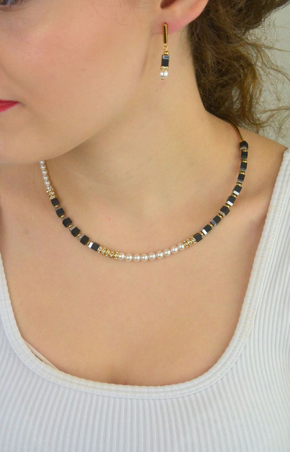 Naszyjnik damski Precious Fusion Offset 4354101300 – czarny onyks i perły Swarovski®  COEUR DE LIONfg (1).jpg