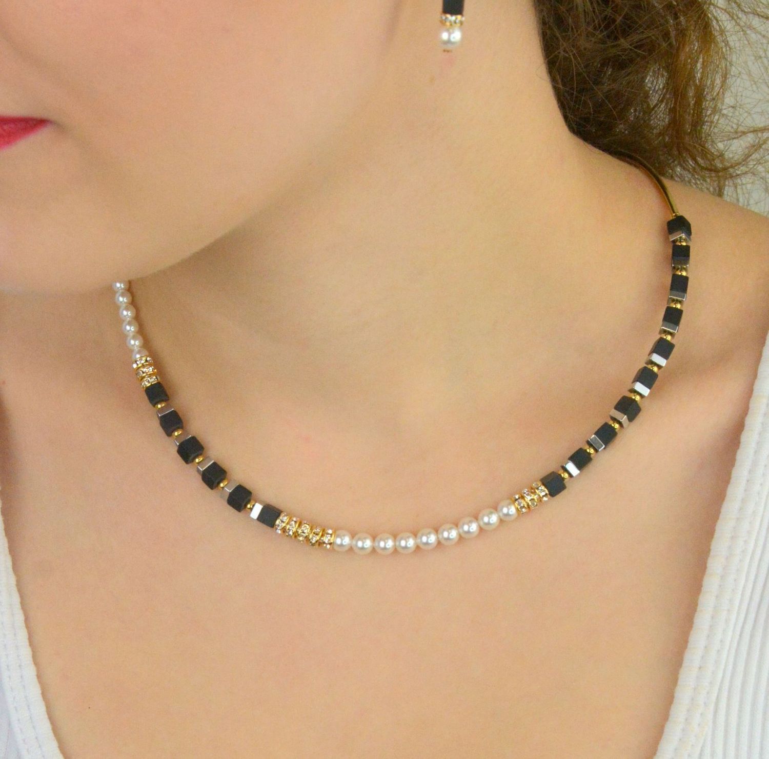 Naszyjnik damski Precious Fusion Offset 4354101300 – czarny onyks i perły Swarovski®  COEUR DE LIONfg (1).jpg