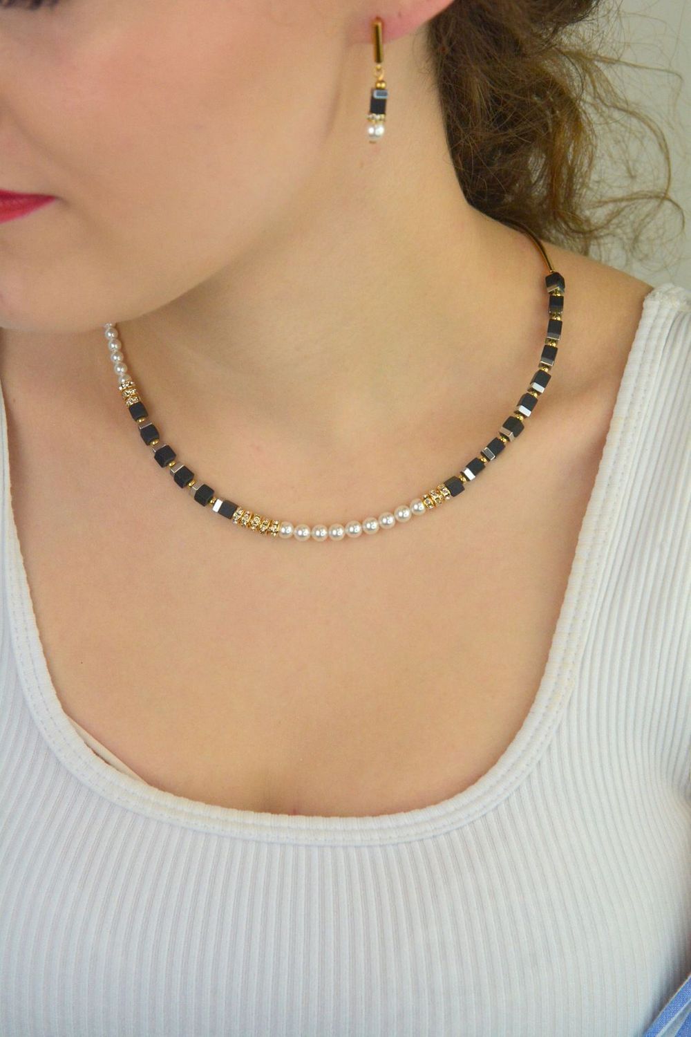 Naszyjnik damski Precious Fusion Offset 4354101300 – czarny onyks i perły Swarovski®  COEUR DE LIONfg (1).jpg