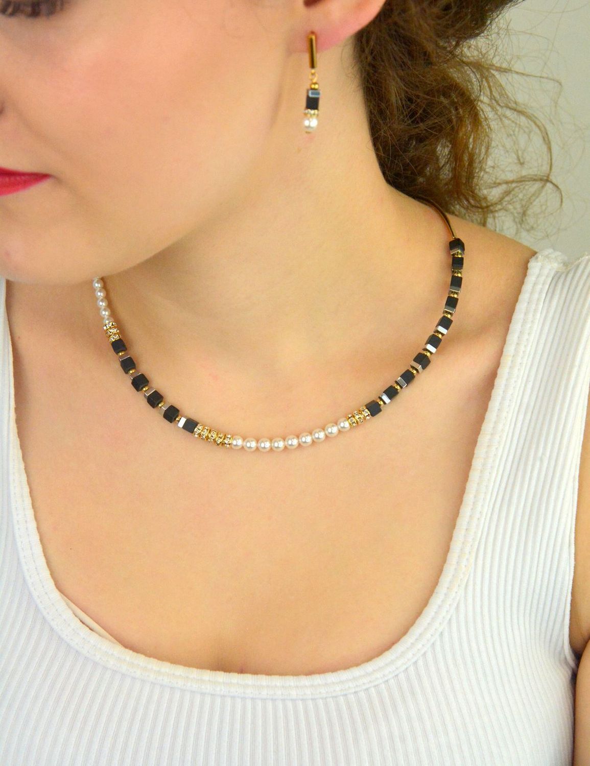 Naszyjnik damski Precious Fusion Offset 4354101300 – czarny onyks i perły Swarovski®  COEUR DE LIONfg (1).jpg