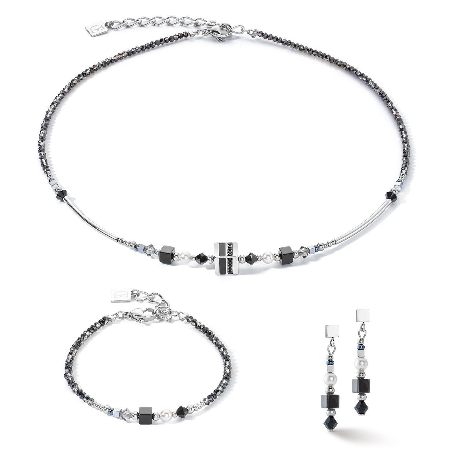 Bransoletka Coeur de Lion Square Stripes czarno-srebrna 4355301317. Bransoletka damska stalowa. Bransoletka z kryształkami Swarovskiego. Bransoletka damska na prezent. Bransoletka damska Coeur de Lion (2).jpg