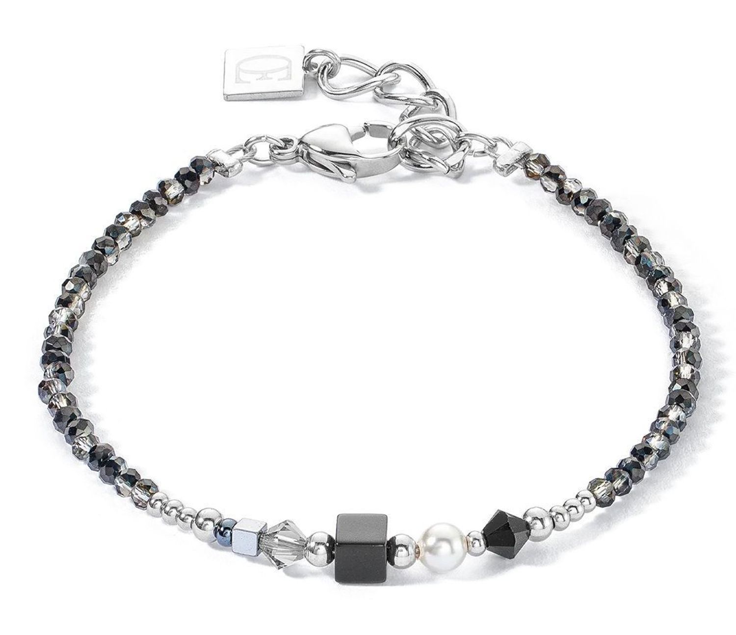 Bransoletka Coeur de Lion Square Stripes czarno-srebrna 4355301317. Bransoletka damska stalowa. Bransoletka z kryształkami Swarovskiego. Bransoletka damska na prezent. Bransoletka damska Coeur de Lion (2).jpg