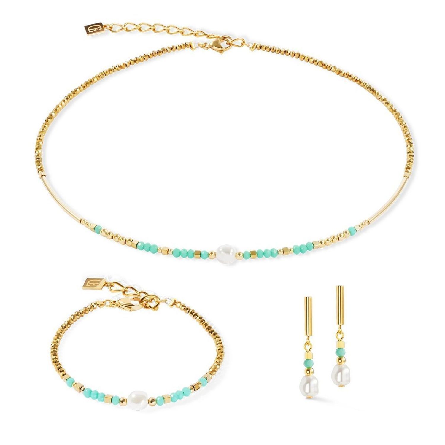 Bransoletka damska Coeur De Lion Crystal Pearl  435830-0522. 🌊 Bransoletka Coeur De Lion – Lagoon Pearl Złoto-Miętowa 🌟1.jpg