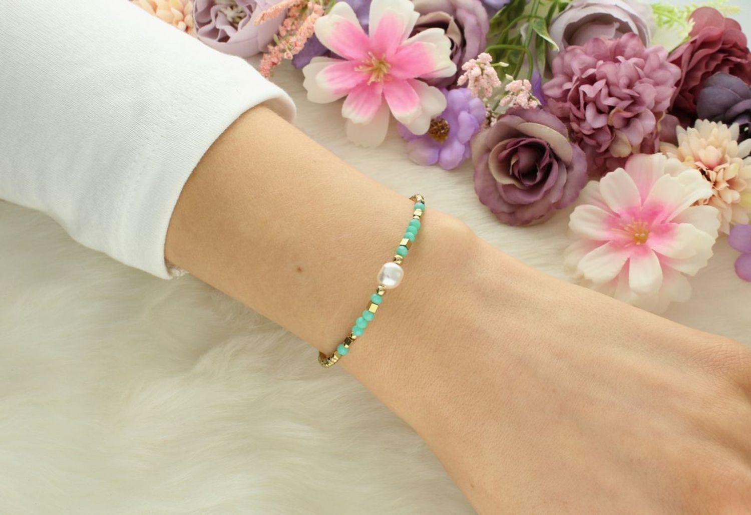 Bransoletka damska Coeur De Lion Crystal Pearl  435830-0522. 🌊 Bransoletka Coeur De Lion – Lagoon Pearl Złoto-Miętowa 🌟1.jpg