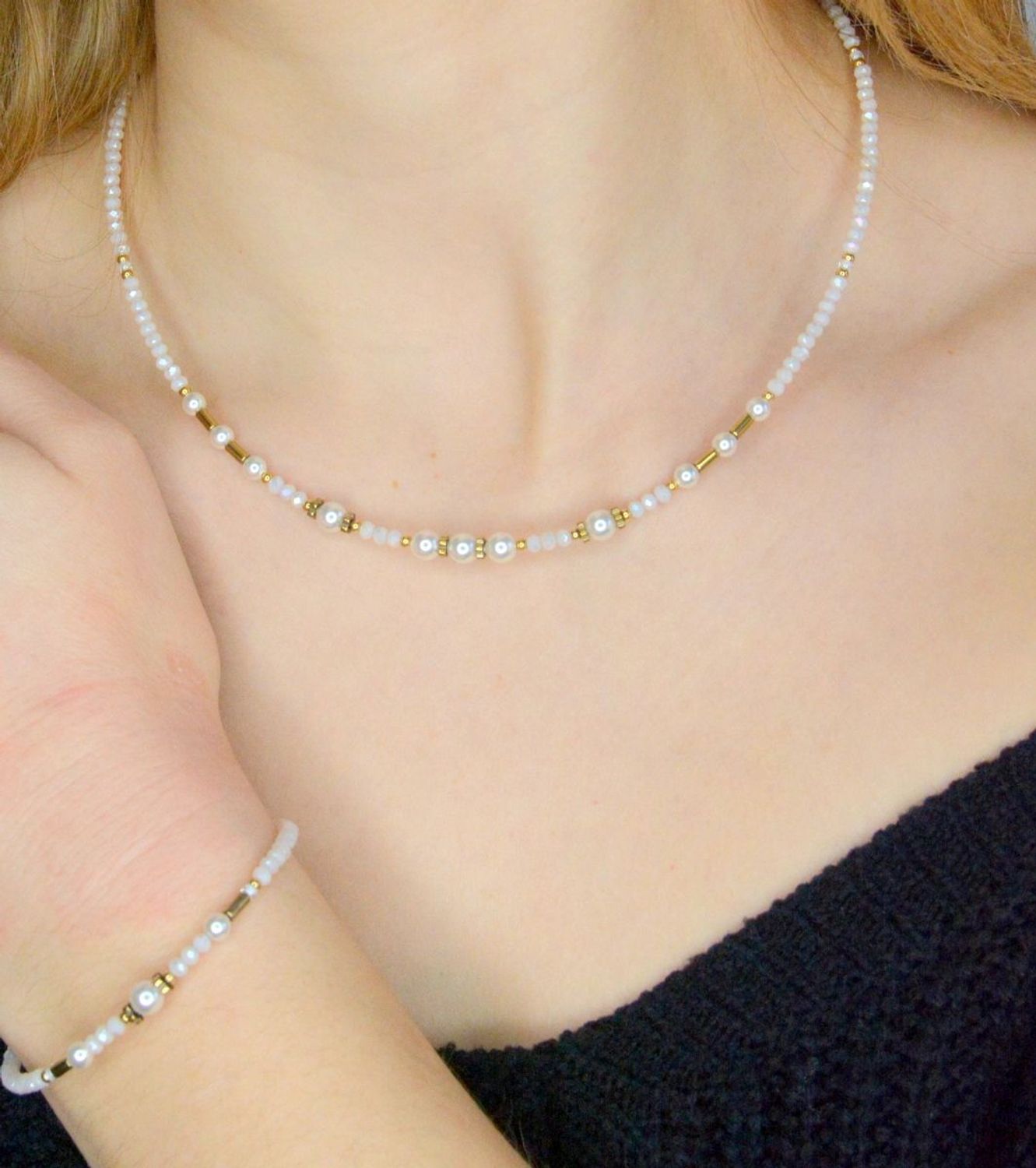 Bransoletka damska Coeur de Lion Biała perła z żółtym złotem 443430-1400 Biżuteria marki COEUR DE LION perły.jpg