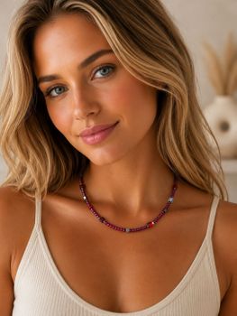 Bransoletka damska Coeur de Lion Joyful Colours Flex Silver-Red z kryształami Swarovski®, hematytem i stalą nierdzewną. Można nosić ją także jako choker (2).jpg