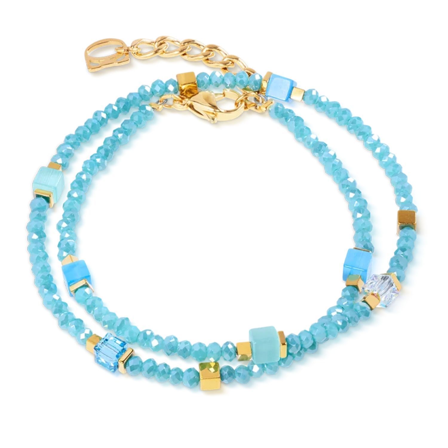 Bransoletka damska Coeur de Lion 4460300616 Joyful Colours Flex Gold-Turquoise złoto-turkusowa Swarovski + kolczyki gratis (1).jpg