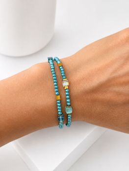 Bransoletka damska Coeur de Lion Joyful Colours Flex Gold-Turquoise z kryształami Swarovski®, hematytem i złotą stalą nierdzewną. Można nosić ją także jako choker (1).jpg