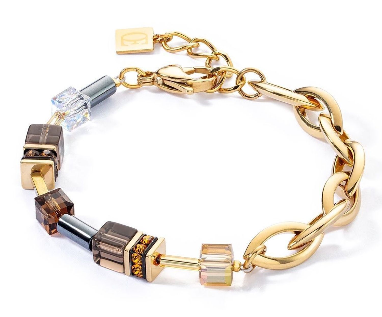 Bransoletka damska Coeur de Lion GeoCUBE® Chunky Chain brązowo-złota 4524301116. Bransoletka damska stalowa. Bransoletka z kryształkami Swarovskiego. Bransoletka damska na prezent. Bransoletka damska Coeur de Lion (2).jpg