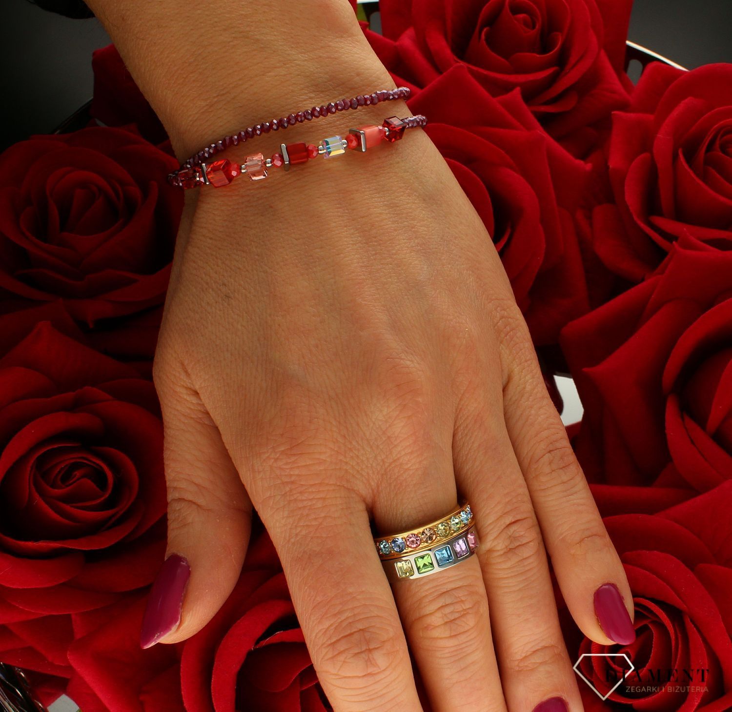 Bransoletka damska Swarovski Coeur De Lion w czerwonym kolorze + Kolczyki Gratis 4564300300.jpg