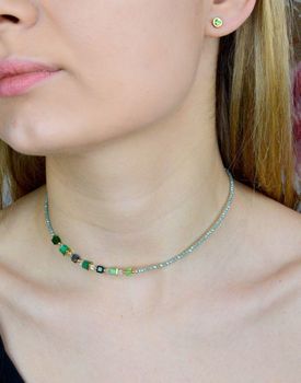 Bransoletka damska Swarovski Coeur De Lion zielone kryształy Kolczyki Gratis 4564300500. Krótki naszyjnik choker z zielonymi kamieniami (7).JPG