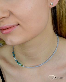 Bransoletka damska Swarovski Coeur De Lion niebieskie kryształy Kolczyki Gratis 4564300600. Krótki naszyjnik choker z niebiesko błękitnymi kamieniami (4).JPG