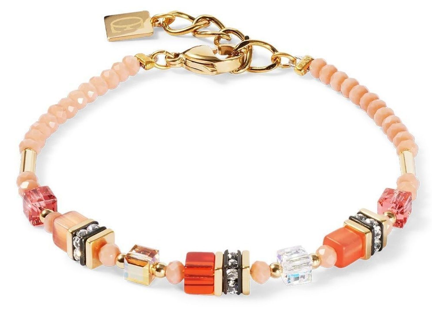 Bransoletka damska Coeur De Lion Kryształy Swarovski, Syntetyczne tygrysie oko, Polaris 456530-0200. ✨ Bransoletka Coeur De Lion – Mini Cubes Pomarańczowa 🍊1.jpg