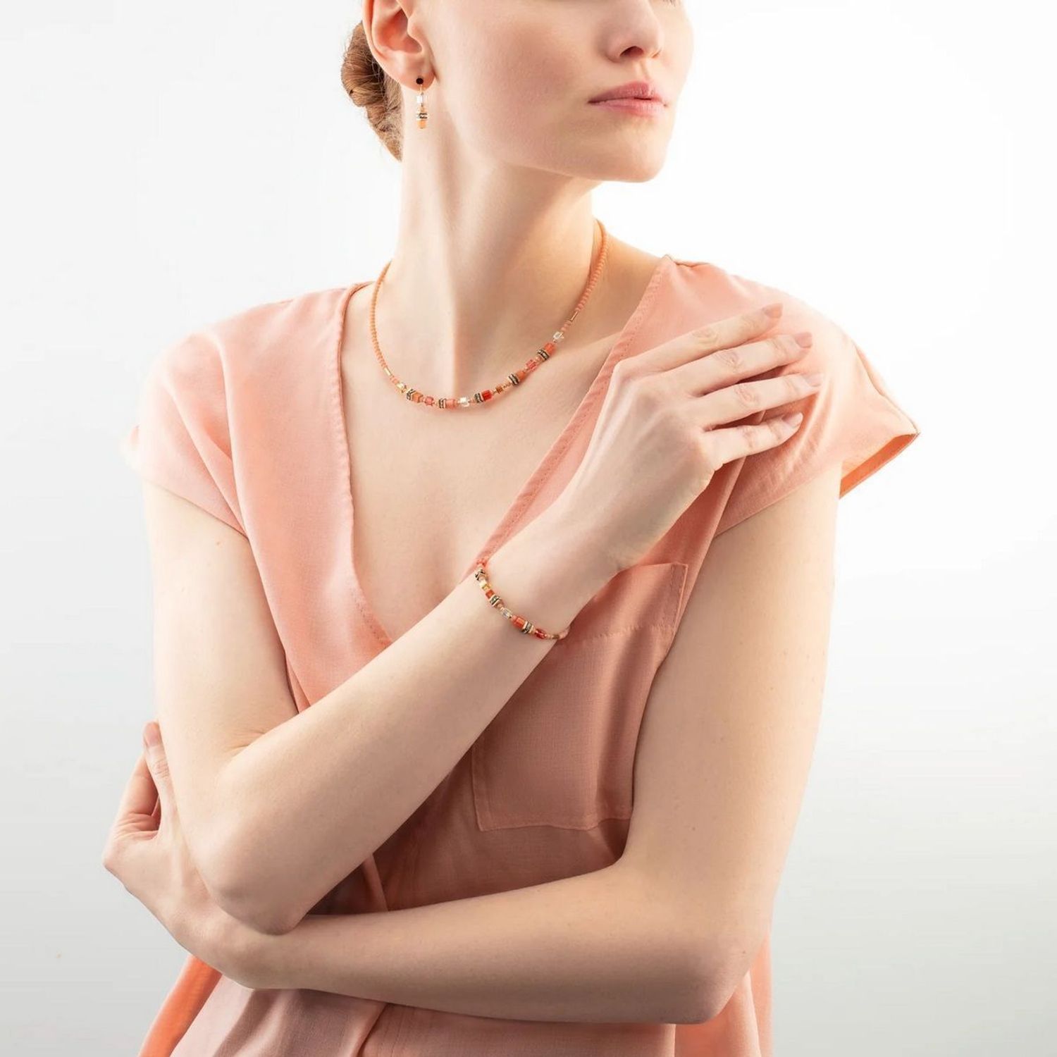 Bransoletka damska Coeur De Lion Kryształy Swarovski, Syntetyczne tygrysie oko, Polaris 456530-0200. ✨ Bransoletka Coeur De Lion – Mini Cubes Pomarańczowa 🍊1.jpg