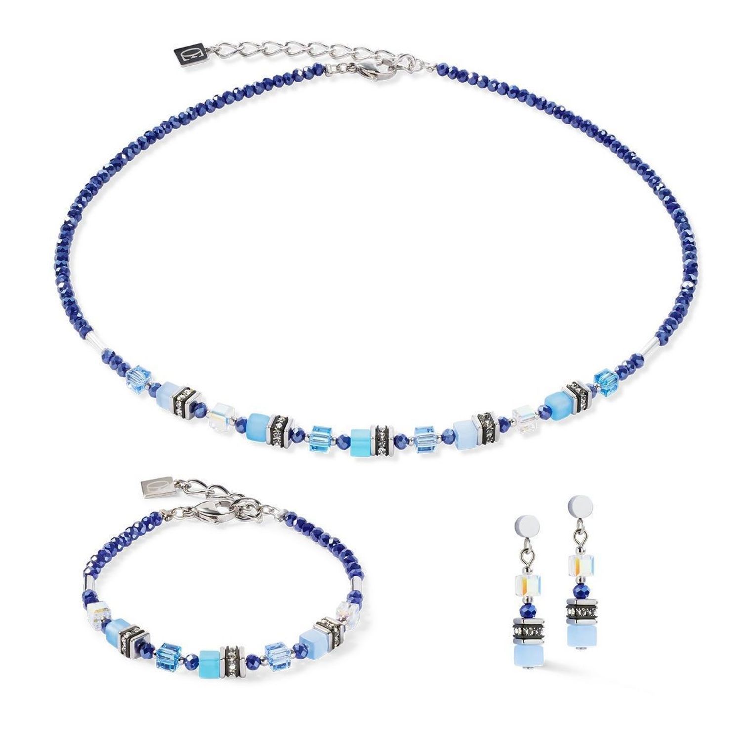 Bransoletka damska Coeur De Lion Kryształy Swarovski, Syntetyczne tygrysie, oko Polaris 456530-0700. 🌟 Bransoletka Coeur De Lion – Mini Cubes Blue 💙1.jpg