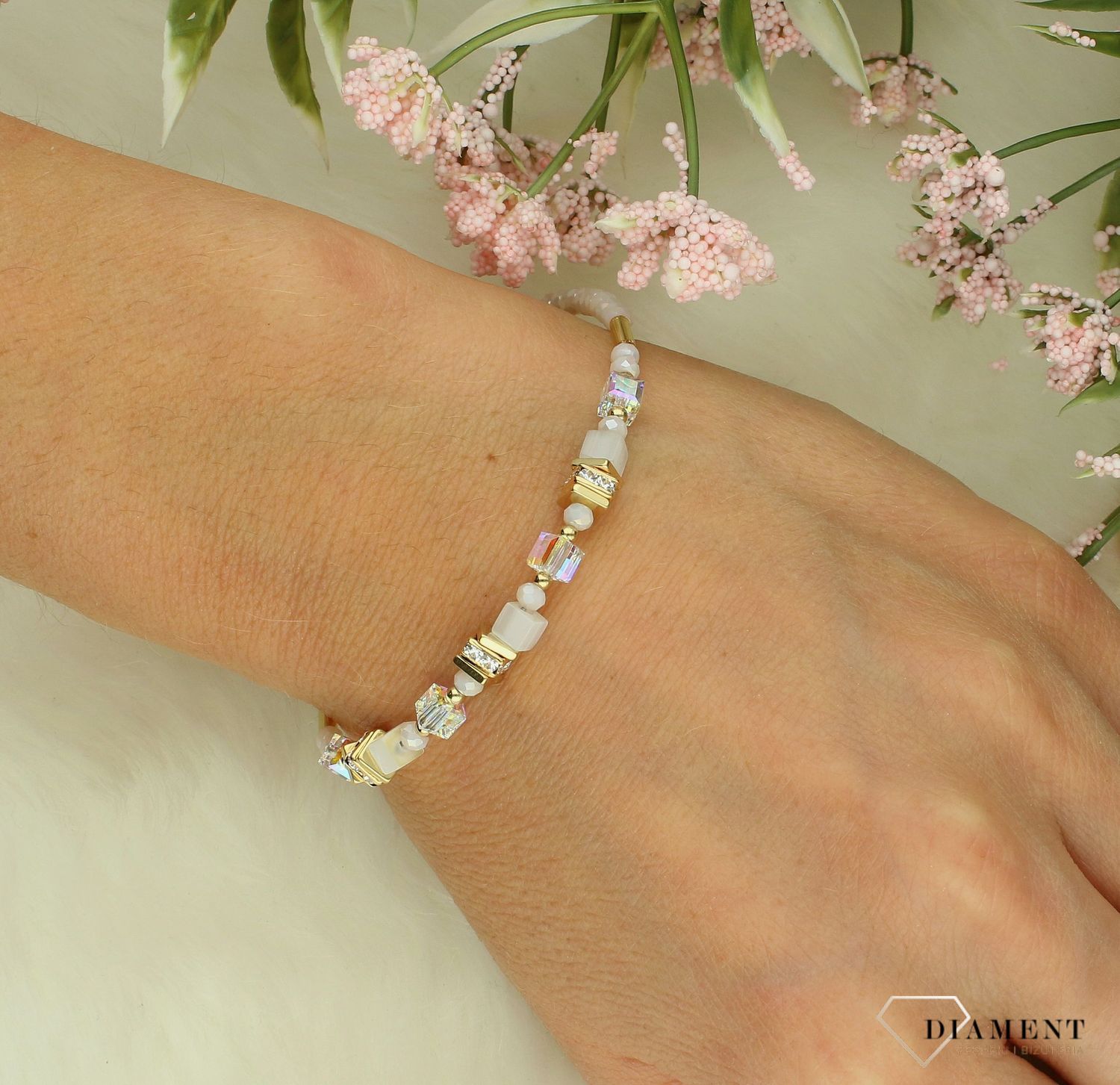 Bransoletka damska Coeur de Lion Mini Cubes biało-złota 4565301416 (2).jpg