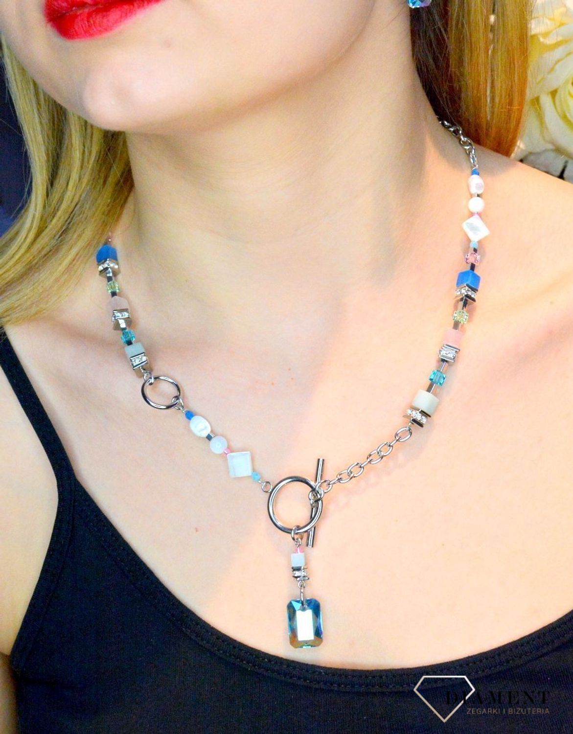 Naszyjnik damski Swarovski Coeur De Lion GeoCUBE Morning Drew kwarc, amazonit, perła, hematyt, tygrysie oko 4706101522.  ten naszyjnik wykonany jest z połyskujących kryształów Swarovski i kamieni naturalnych w1.jpg