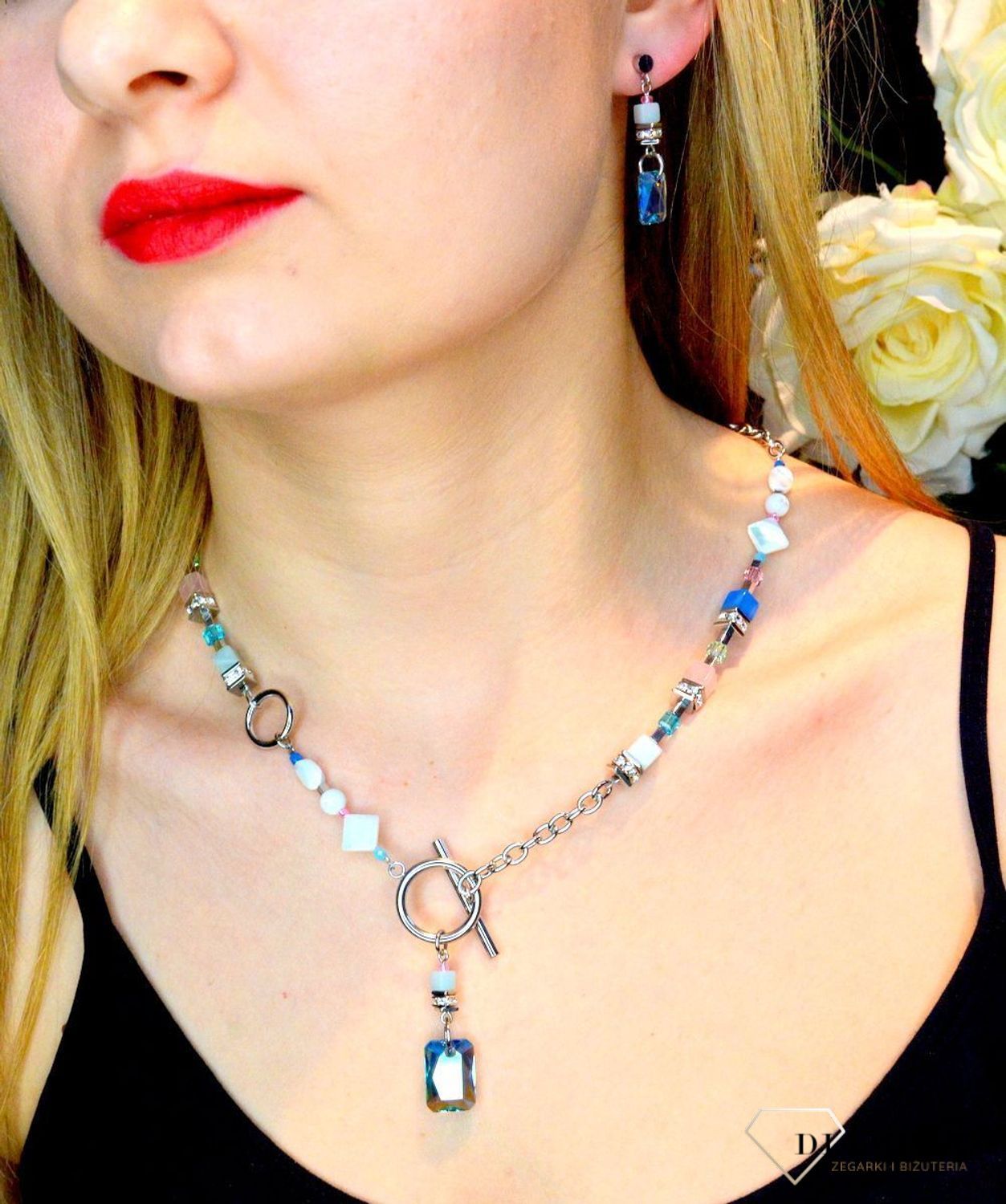 Naszyjnik damski Swarovski Coeur De Lion GeoCUBE Morning Drew kwarc, amazonit, perła, hematyt, tygrysie oko 4706101522.  ten naszyjnik wykonany jest z połyskujących kryształów Swarovski i kamieni naturalnych w1.jpg