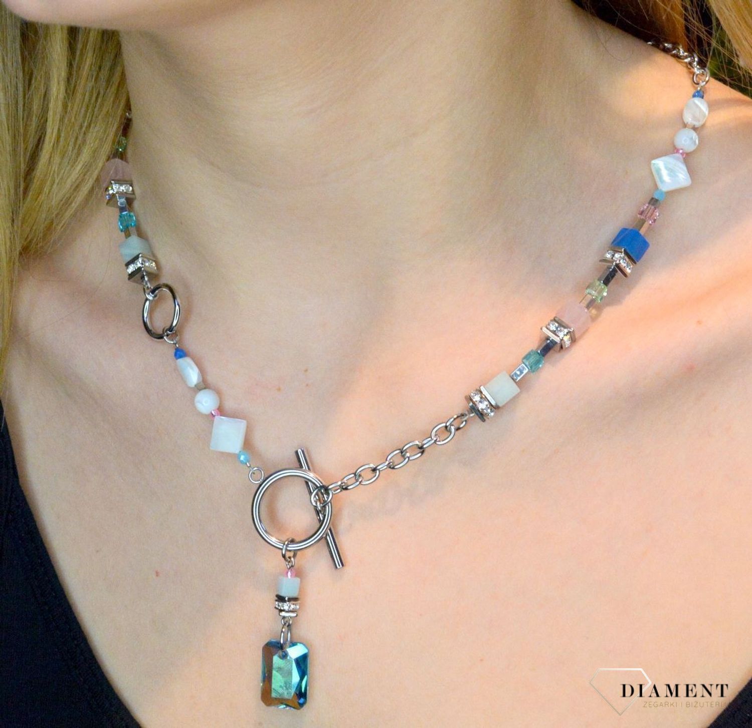 Naszyjnik damski Swarovski Coeur De Lion GeoCUBE Morning Drew kwarc, amazonit, perła, hematyt, tygrysie oko 4706101522.  ten naszyjnik wykonany jest z połyskujących kryształów Swarovski i kamieni naturalnych w1.jpg