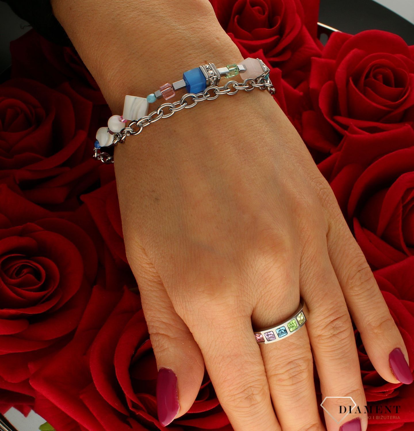 Bransoletka damska Swarovski Coeur De Lion kwarc różowy, amazonit, tygrysie oko, hematyt 4706301522.jpg