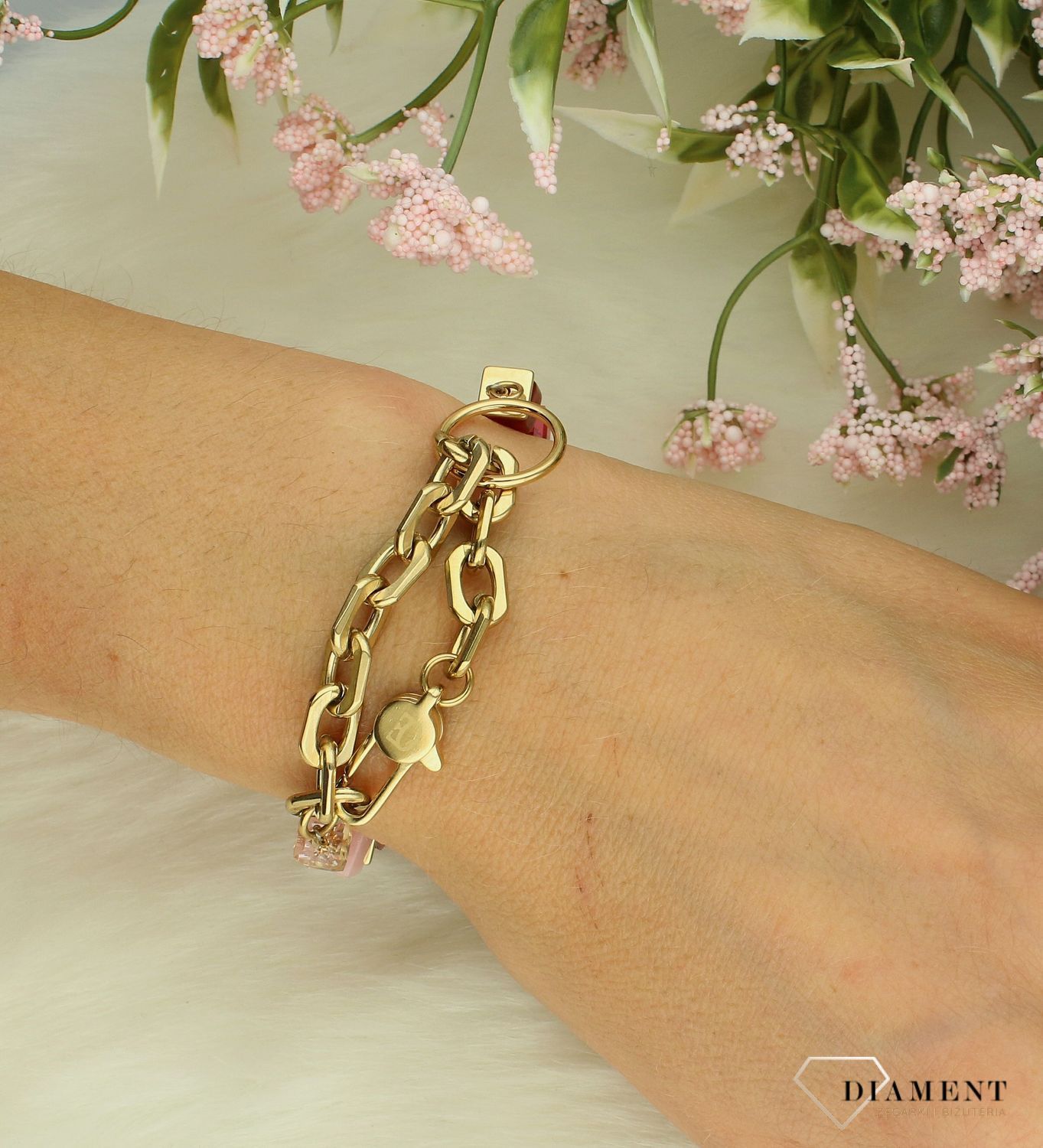 Bransoletka damska Coeur de Lion Bracelet Cube Fusion Charm czerwono-różowa 4712300803 (2).jpg