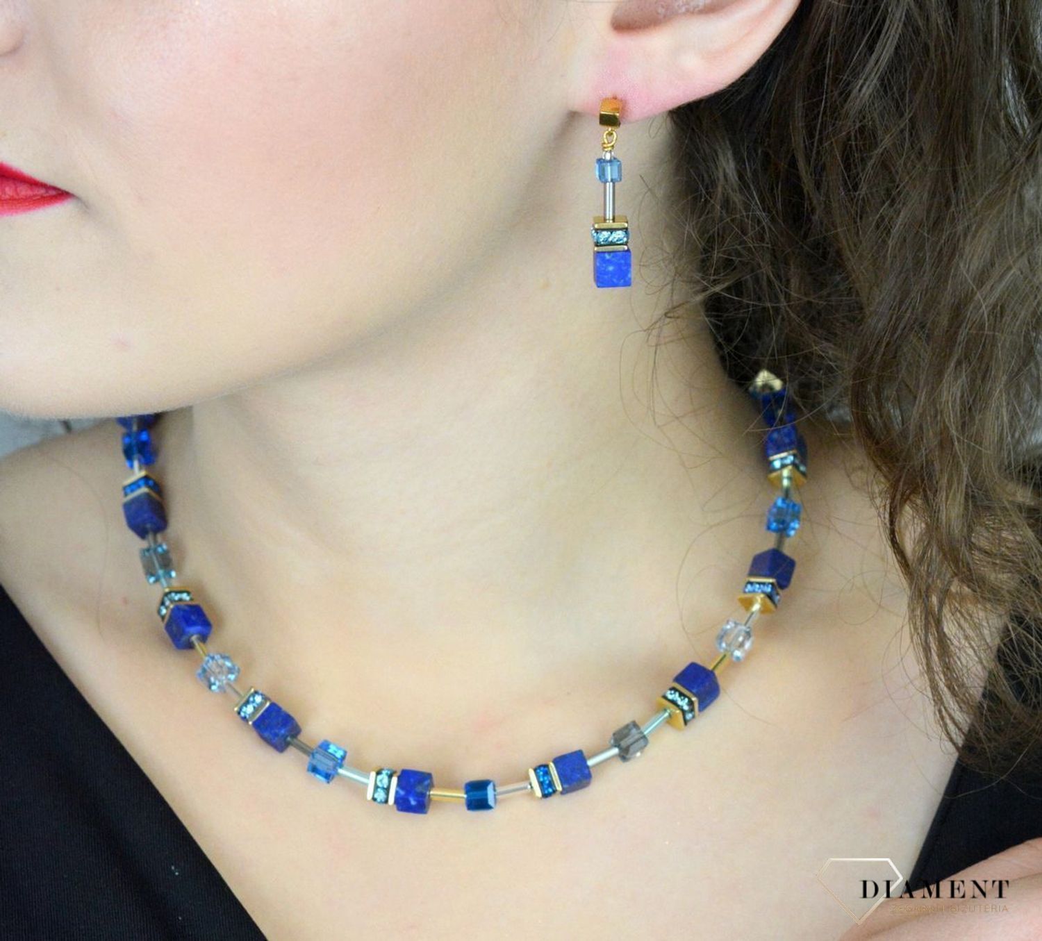 Naszyjnik damski Coeur De Lion Lapis lazuli Kryształy Swarovski 490510-0700. 🌟 Naszyjnik Coeur De Lion – GeoCUBE® Iconic Precious Niebieski 💙1.jpg