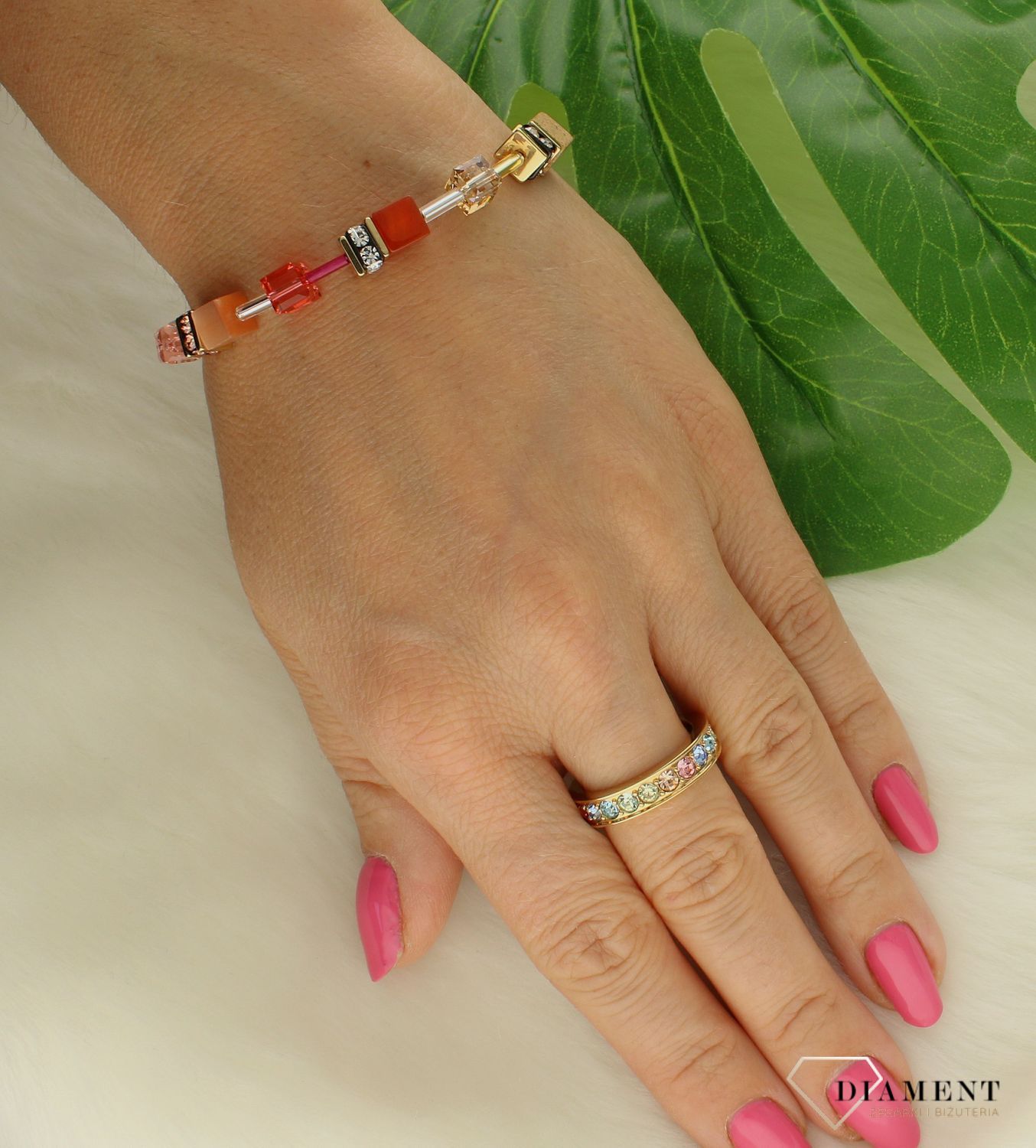 Bransoletka damska Coeur De Lion GeoCUBE®  czerwono beżowa 490530-0310 4905300310..jpg