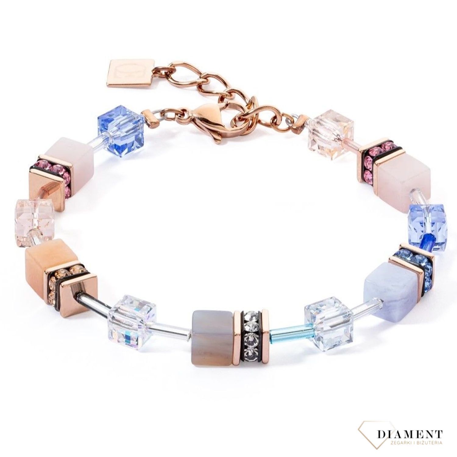 Bransoletka damska Coeur De Lion GeoCUBE® Iconic Precious 4905300738. COEUR DE LION to nowy koncept biżuterii, wykonanej ręcznie, przy użyciu naturalnych kamieni oraz wysokiej jakości materiałów kryształy Swarovski®, agat, chalcedon, różowy aw1.jpg