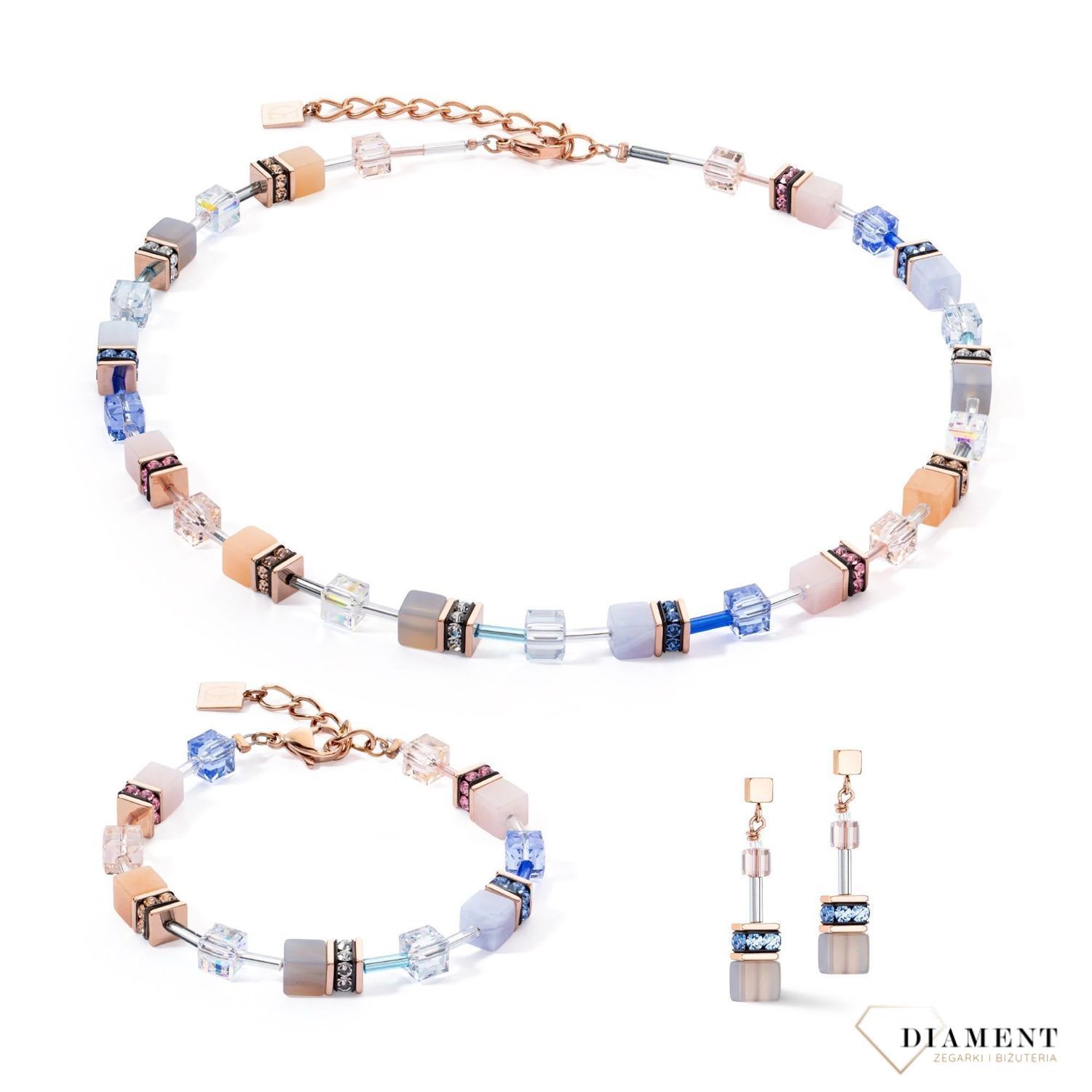 Bransoletka damska Coeur De Lion GeoCUBE® Iconic Precious 4905300738. COEUR DE LION to nowy koncept biżuterii, wykonanej ręcznie, przy użyciu naturalnych kamieni oraz wysokiej jakości materiałów kryształy Swarovski®, agat, chalcedon, różowy aw1.jpg