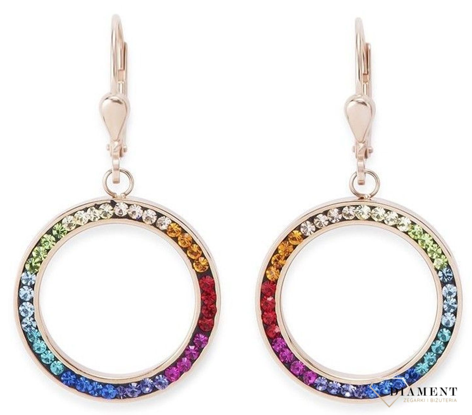 Piękne kolczyki damskie Swarovski kolorowe wiszące kółka De Lion 4957201500 wpisują się w obowiązujące trendy i wyglądają niezwykle efektownie jak dodatek do wielu stylizacji..jpg