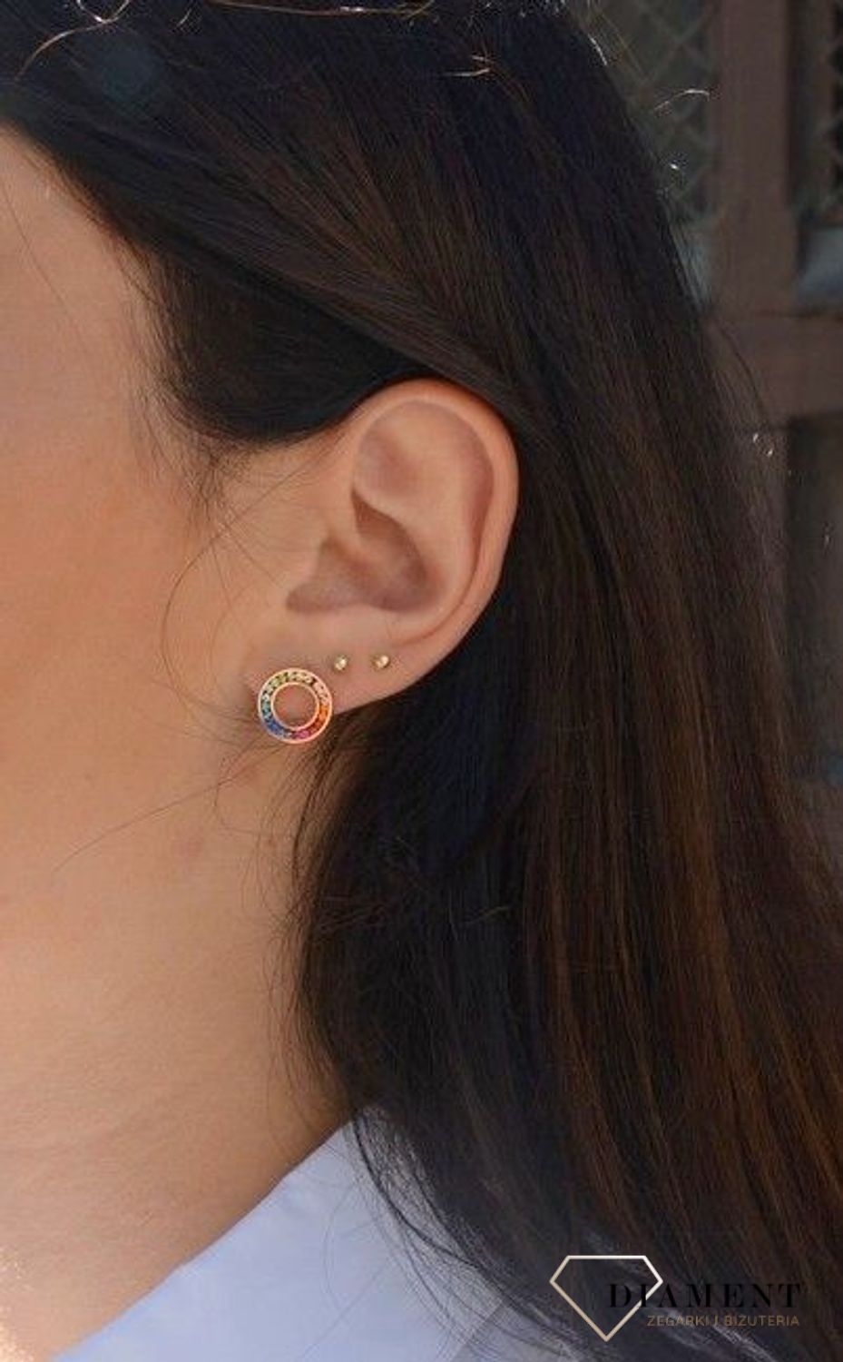 Kolczyki srebrne Swarovski pozłacane różowym złotem. Eleganckie kolczyki z ozdobnym elementem w kształcie kółka.jpg