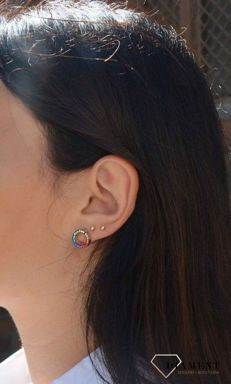 Kolczyki srebrne Swarovski pozłacane różowym złotem. Eleganckie kolczyki z ozdobnym elementem w kształcie kółka.jpg